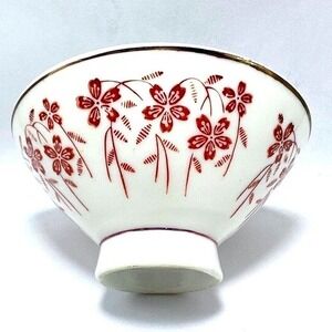 Japanese‎ Cherry Blossom Bowl White Red Floral Accent Gold Rim single